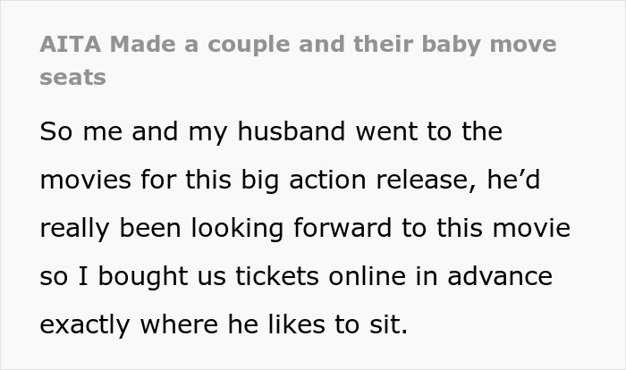 Couple Reserves Movie Theatre Seats, Finds Them Occupied By A Family With A Baby, Has None Of It Couple Reserves Movie Theatre Seats, Finds Them Occupied By A Family With A Baby, Has None Of It