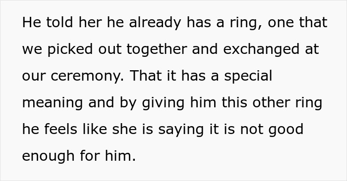 Mom Buys Her Son A Backup Wedding Band 3 Months After Wedding, Wife Is Baffled And Vents Online Mom Buys Her Son A Backup Wedding Band 3 Months After Wedding, Wife Is Baffled And Vents Online