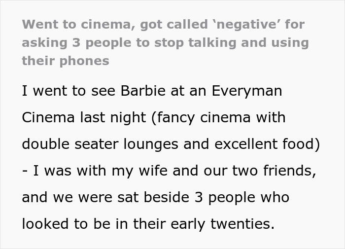 “Went To Cinema, Got Called ‘Negative’ For Asking 3 People To Stop Talking And Using Their Phones”