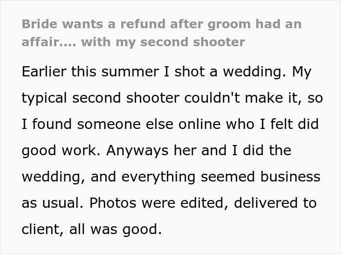 Bride Discovers Her Husband Had An Affair With The Wedding Photographer Soon After The Wedding