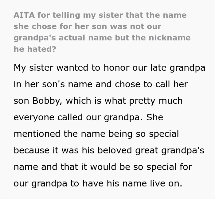 Woman Wants To Name Her Baby After Grandad, Is Upset Her Brother Revealed It Was A Hated Nickname