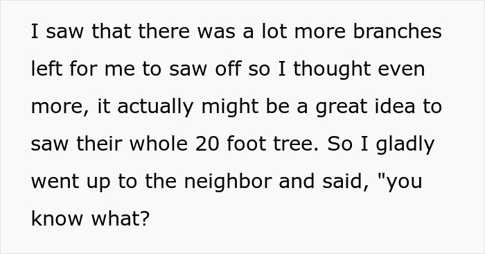 Person Maliciously Complies With Annoying Neighbor Who Kept Asking Them To Cut Down His Tree Person Maliciously Complies With Annoying Neighbor Who Kept Asking Them To Cut Down His Tree