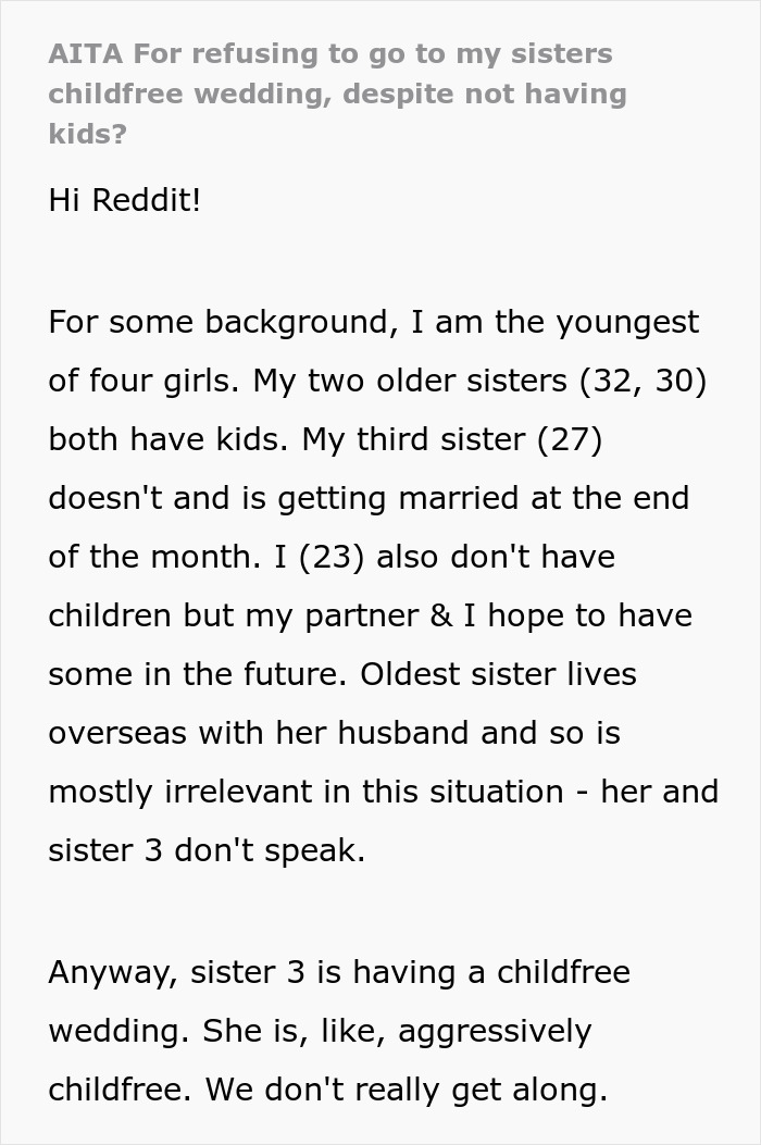 Woman Decides To Skip On Sister’s Child-Free Wedding And Be The Babysitter, Enraging The Bride