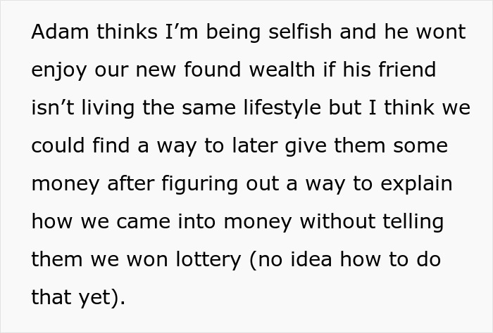 Woman Doesn't Want To Share Lottery Winnings With Husband's Friend, Gets Told To Stay Wary