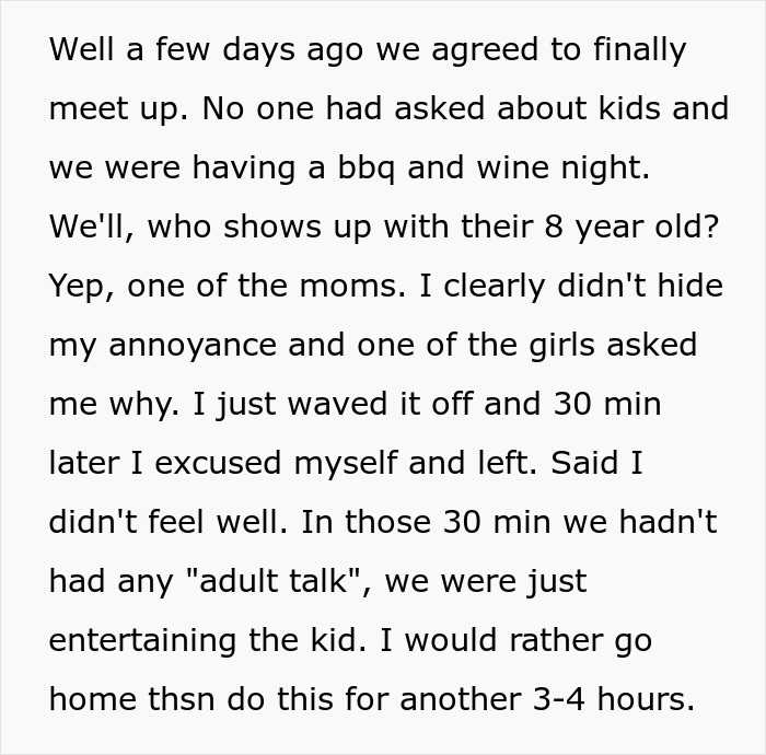 Woman Makes Herself Scarce At A BBQ And Wine Night After A Friend Brings Her Kid To The Party