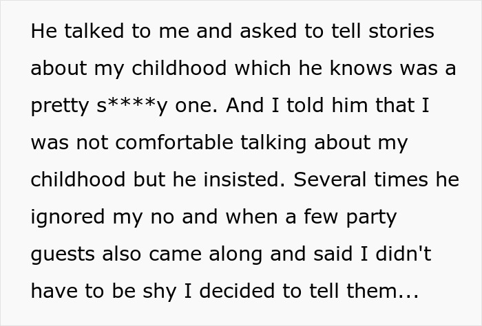 Person Complies With Friend Begging Them To Share Their Traumatic Childhood Story, Ruins The Party