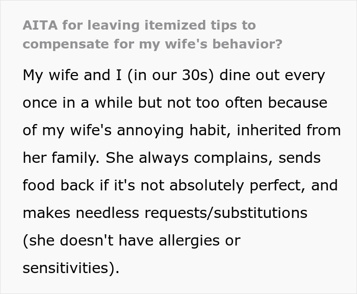 Wife Gets Reality Check After She Sees Husband Compensating Servers For Her Rudeness