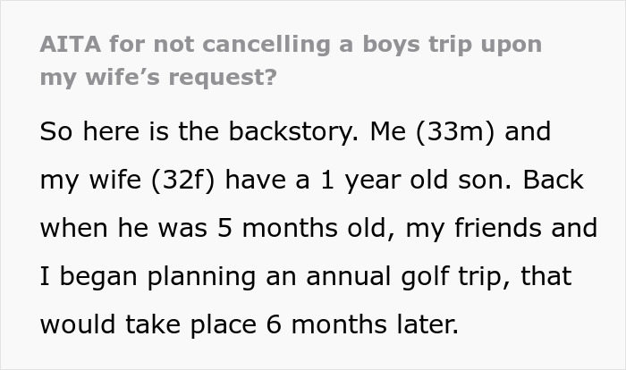 “Am I The Jerk For Not Canceling A Boys Trip Upon My Wife’s Request?” “Am I The Jerk For Not Canceling A Boys Trip Upon My Wife’s Request?”