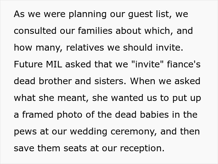 Bride Refuses To Reserve Seats For MIL’s Miscarried And Stillborn Children At Her Wedding