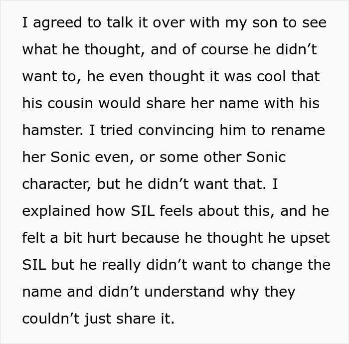 Parent Won’t Make Son Change Hamster's Name Which SIL Wants For Her Child, She Absolutely “Blows Up” Parent Won’t Make Son Change Hamster's Name Which SIL Wants For Her Child, She Absolutely “Blows Up”