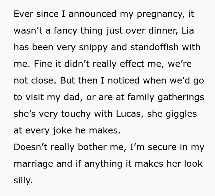 Text excerpt about family tension after pregnancy announcement, highlighting woman, sister, and baby in family dynamics. Text excerpt about family tension after pregnancy announcement, highlighting woman, sister, and baby in family dynamics.