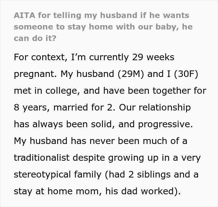 Pregnant Woman Gives Spouse A Wake-Up Call Over His Idea Of Her Being A Stay-At-Home Mom Pregnant Woman Gives Spouse A Wake-Up Call Over His Idea Of Her Being A Stay-At-Home Mom