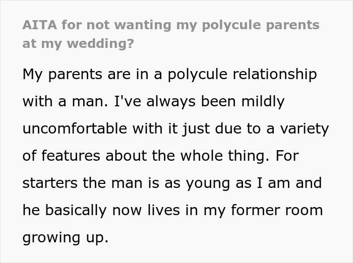 Groom Asks If He’s A Jerk To Uninvite Polycule Parents From The Wedding, Gets Support Online Groom Asks If He’s A Jerk To Uninvite Polycule Parents From The Wedding, Gets Support Online