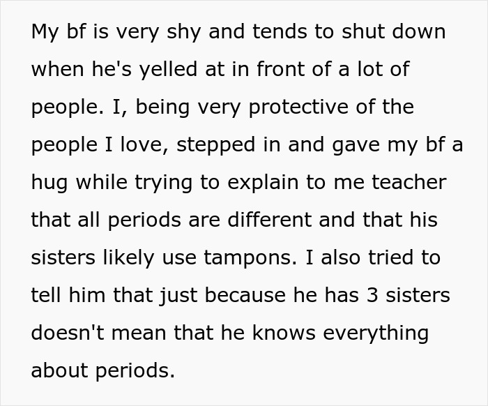 GF Finds A Perfect Way To Embarrass P.E. Teacher For Berating Her BF For His Period