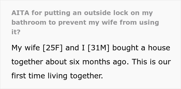 “AITA For Putting An Outside Lock On My Bathroom To Prevent My Wife From Using It?”