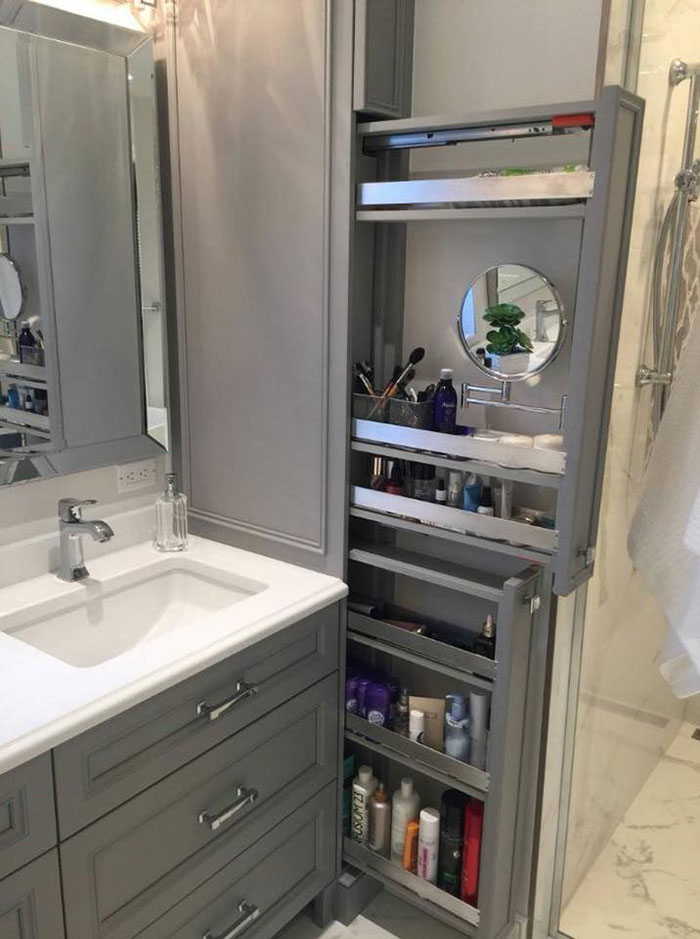 Hidden Pull Out Storage Space In Grey Cabinet Hidden Pull Out Storage Space In Grey Cabinet