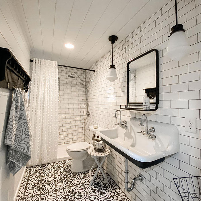 White Bathroom With Subway Titles White Bathroom With Subway Titles