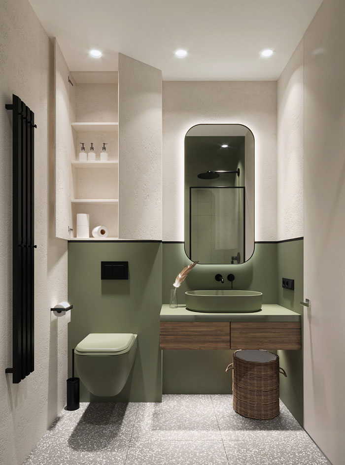 Half Green Half White Interior Of Bathroom Half Green Half White Interior Of Bathroom
