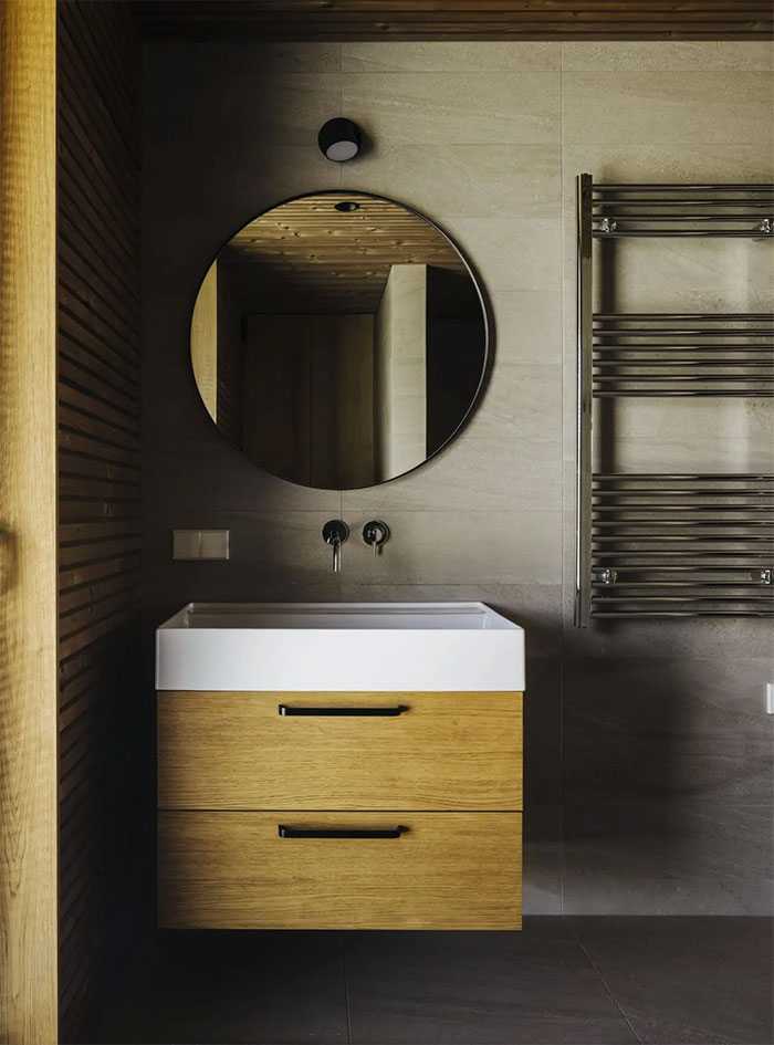 Floating Vanity With Integrated Sink In A Bathroom