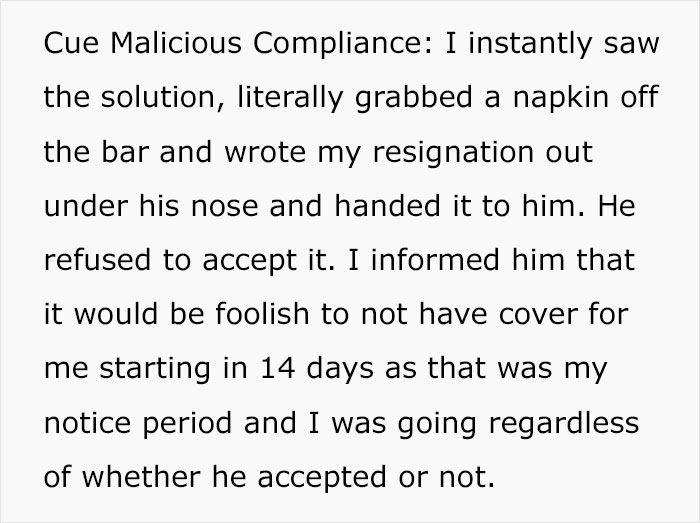 Person Quits On The Spot After Boss Changes Their Mind About Their Weekend Off Person Quits On The Spot After Boss Changes Their Mind About Their Weekend Off