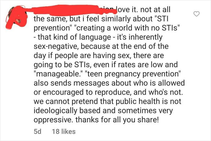 Women Shames People For Wanting To Prevent Stis And Underage Pregnancy...under A Post About Hoe Obesity Prevention Is "Eugenics"
