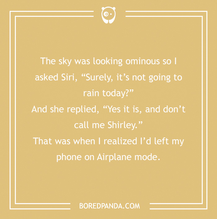 Text on image reading a clean joke about Siri and Airplane mode misunderstanding.