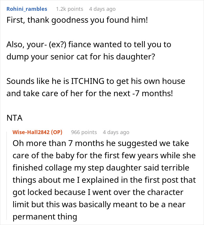 Woman Chooses Her Elderly Cat Over Fiancé And His Pregnant Daughter, Gets Full Support Online Woman Chooses Her Elderly Cat Over Fiancé And His Pregnant Daughter, Gets Full Support Online