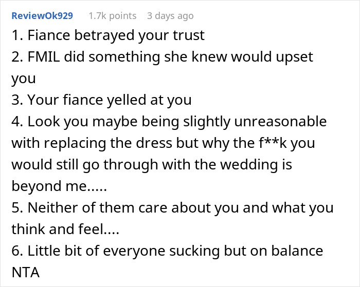 Woman's Fiancé Lets His Mom Try On Her Wedding Dress, Knowing She Would Be Livid, Drama Ensues Woman's Fiancé Lets His Mom Try On Her Wedding Dress, Knowing She Would Be Livid, Drama Ensues