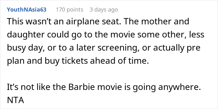 Mom Feels Entitled To Guy’s Seats So She Can Watch ‘Barbie’ With Her Daughter, He Refuses To Move