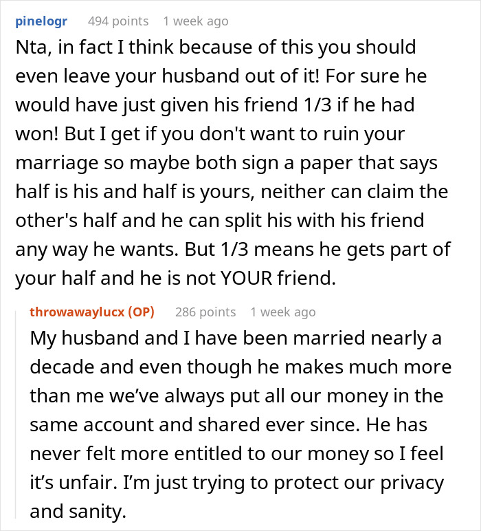 Woman Doesn't Want To Share Lottery Winnings With Husband's Friend, Gets Told To Stay Wary
