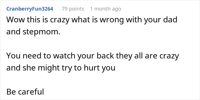 Comment warning about family drama and caution in a story involving family demands and custody conflicts. Comment warning about family drama and caution in a story involving family demands and custody conflicts.