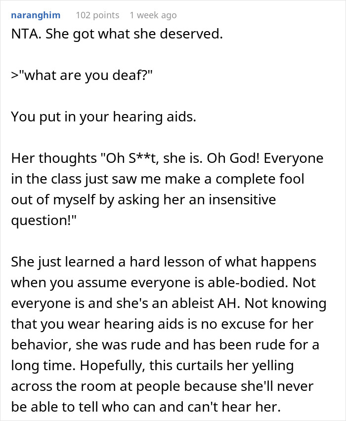 Woman Wonders If She’s A Jerk For Using Her Hearing Aids To Make An Annoying Classmate Look Stupid