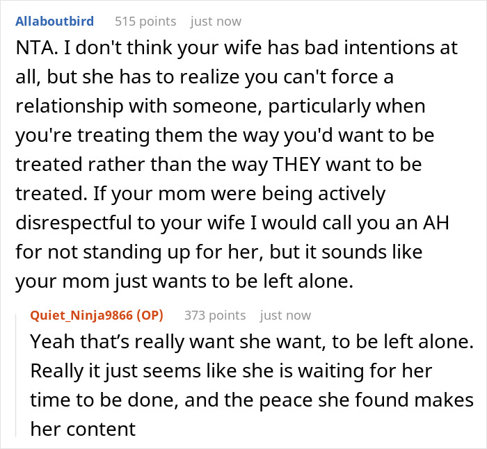 Family Drama Ensues After Wife Keeps Trying To Make MIL Like Her, Husband Tells Her She Never Will Family Drama Ensues After Wife Keeps Trying To Make MIL Like Her, Husband Tells Her She Never Will