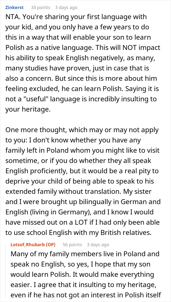 Reddit discussion about a woman speaking Polish to her kid despite boyfriend’s request in a parenting context. Reddit discussion about a woman speaking Polish to her kid despite boyfriend’s request in a parenting context.