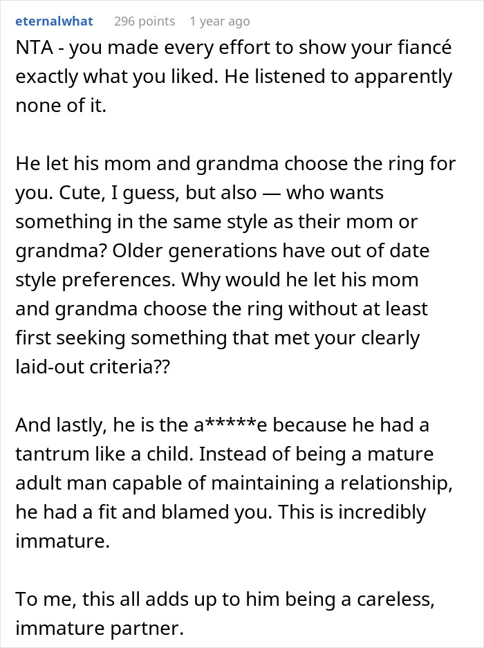 Guy Listens To His Mom’s Advice When Getting Proposal Ring, Instead Of Fiancée’s Detailed Requests