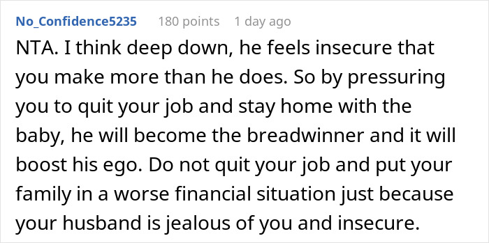 Pregnant Woman Gives Spouse A Wake-Up Call Over His Idea Of Her Being A Stay-At-Home Mom Pregnant Woman Gives Spouse A Wake-Up Call Over His Idea Of Her Being A Stay-At-Home Mom