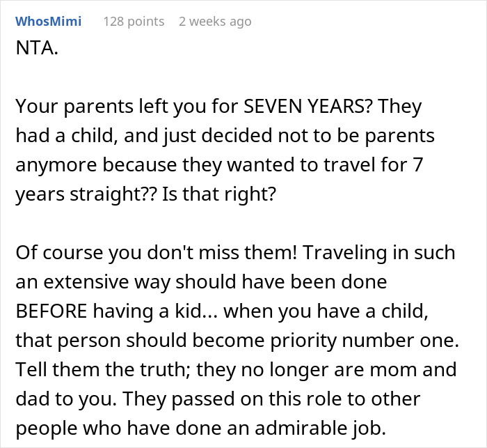 Teen's life disrupted after parents return from a 7-year world trip and want to reconnect with her. Teen's life disrupted after parents return from a 7-year world trip and want to reconnect with her.
