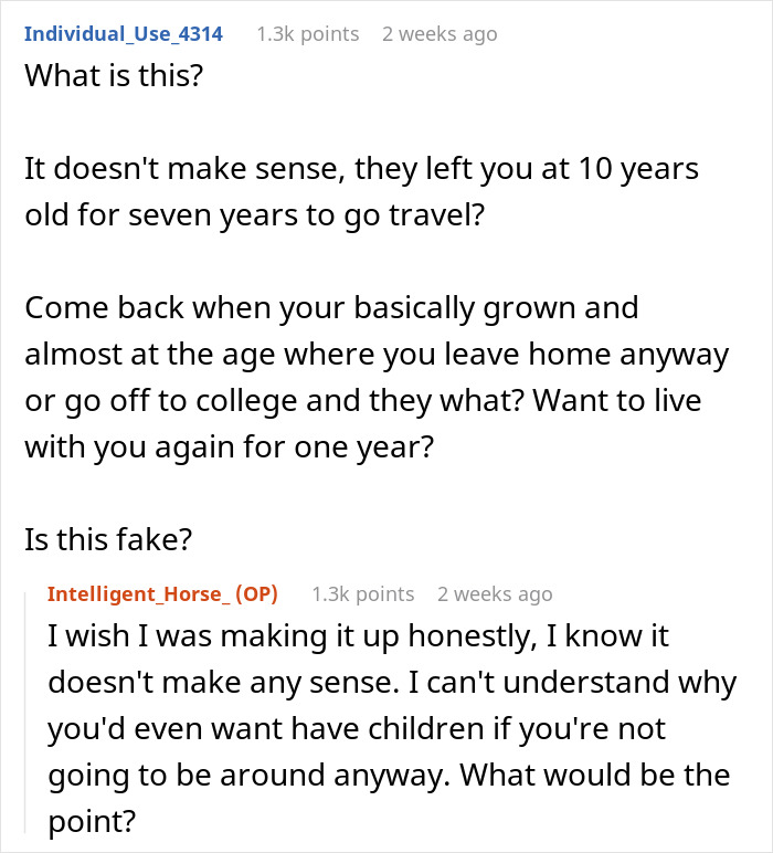 Teen's life shaken up after parents return from a 7-year world trip and want to reconnect abruptly. Teen's life shaken up after parents return from a 7-year world trip and want to reconnect abruptly.