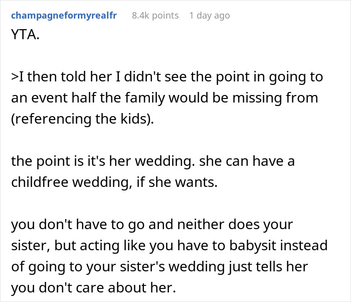 Woman Decides To Skip On Sister’s Child-Free Wedding And Be The Babysitter, Enraging The Bride