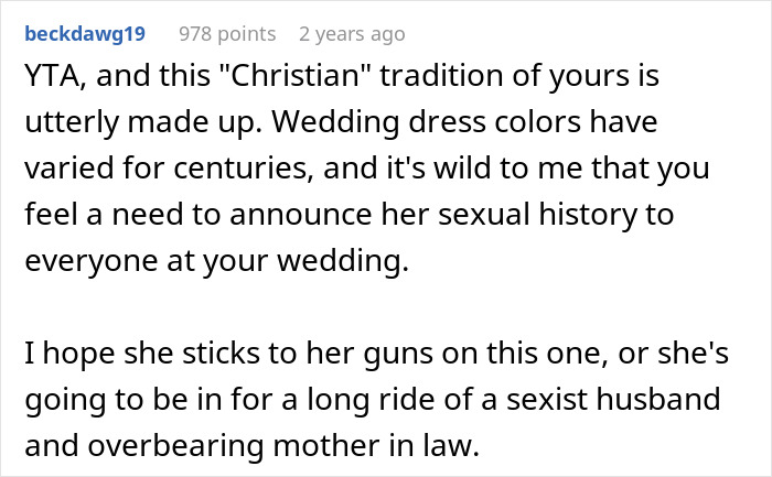 “[Am I The Jerk] For Convincing My Girlfriend Not To Wear A White Dress On Our Wedding Day?”