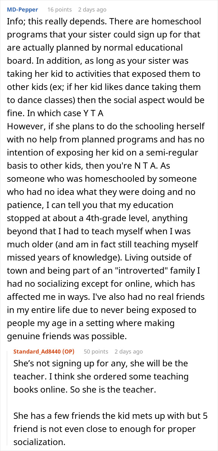 Person Makes Their Sister Cry By Quizzing Her After She Claimed She Would Homeschool Her Kid Person Makes Their Sister Cry By Quizzing Her After She Claimed She Would Homeschool Her Kid