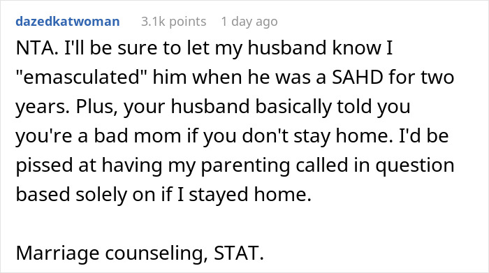 Pregnant Woman Gives Spouse A Wake-Up Call Over His Idea Of Her Being A Stay-At-Home Mom Pregnant Woman Gives Spouse A Wake-Up Call Over His Idea Of Her Being A Stay-At-Home Mom