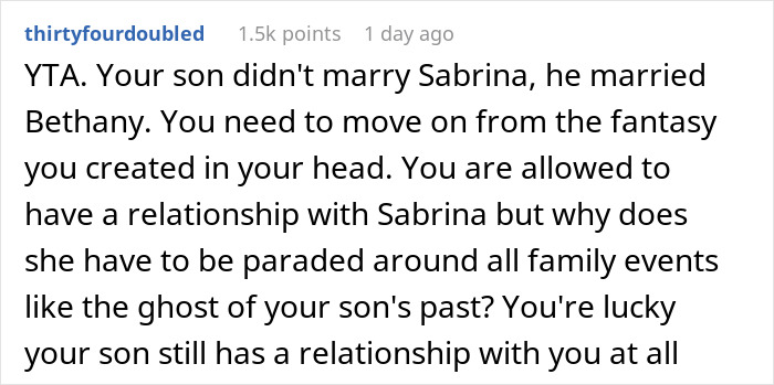 “AITA For Telling My Son’s Wife That His Ex Is In The Family And Has Been Here Longer Than She Has”