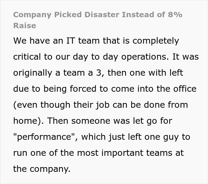 Company In Panic Mode After HR Step In To Stop Critical Worker’s 8% Raise, So He Quits Company In Panic Mode After HR Step In To Stop Critical Worker’s 8% Raise, So He Quits