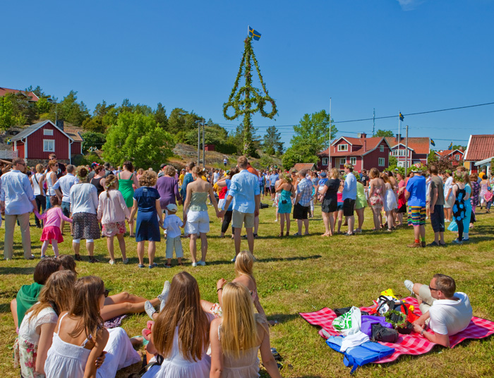 Swedes celebrating Midsummer in Möja island in Stockholm, Sweden