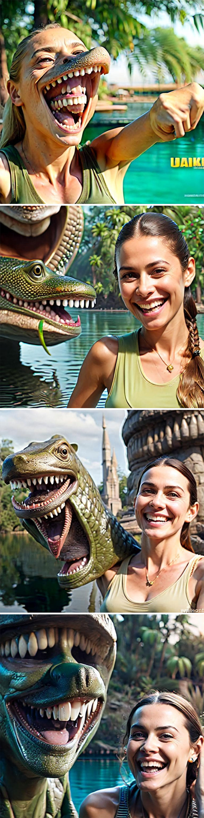 This Was Supposed To Be "Happy Woman Taking A Selfie With A Crocodile" I Don't Think Ai Knows What A Crocodile Is