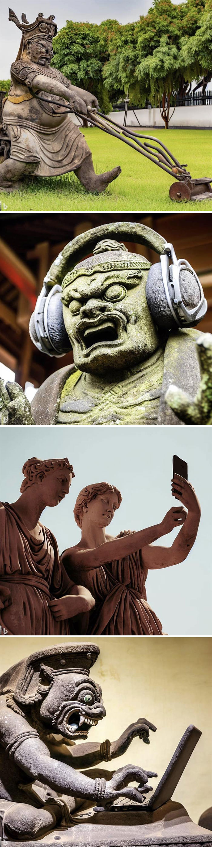 Ancient Statues Doing Modern Things