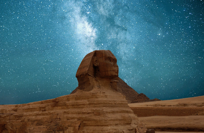 Sphynx in front of the night sky