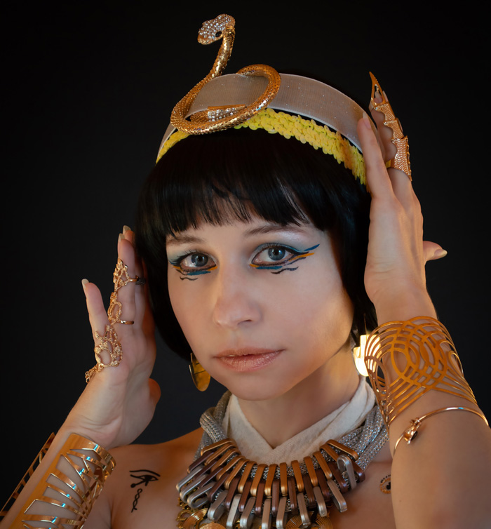 Girl wearing ancient Egyptian inspired clothes and makeup