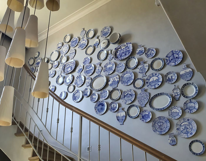 Blue vintage plates on the wall